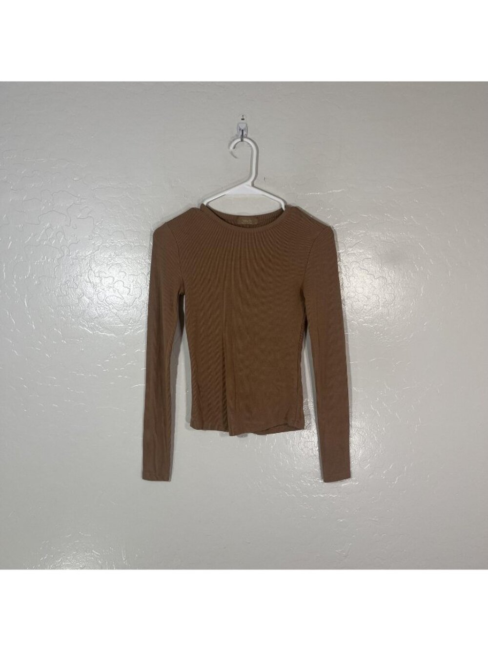 Nuuds Shirt Womens XS Brown Solid Crew Neck Long Sleeve Modal Stretch Top